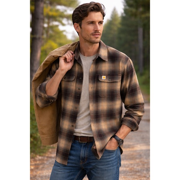 Carhartt Other - Carhartt Mens Original Fit Plaid Button Down Shirt Brown Tan Workwear XL